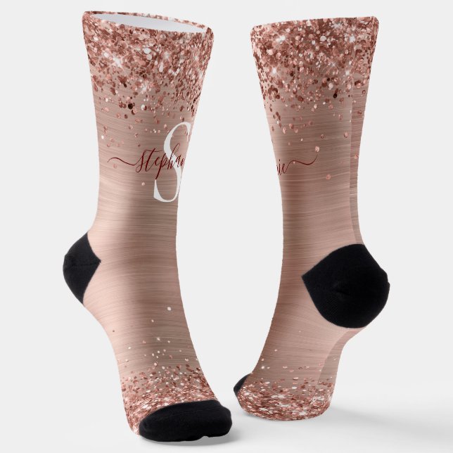 Chaussette Monogramme Rose Gold Faux-Parties scintillant Girl (Angulaire)