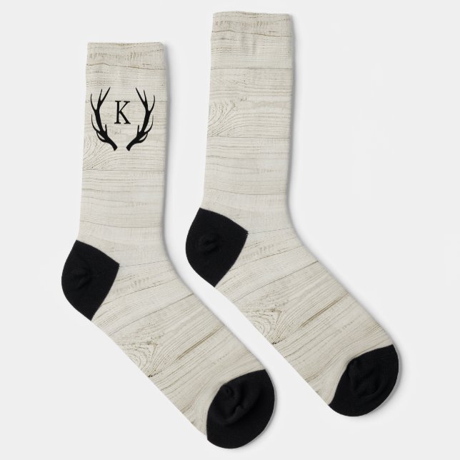 Chaussette Monogramme Unisex de bois blanc de cerf rustique A (Droite)