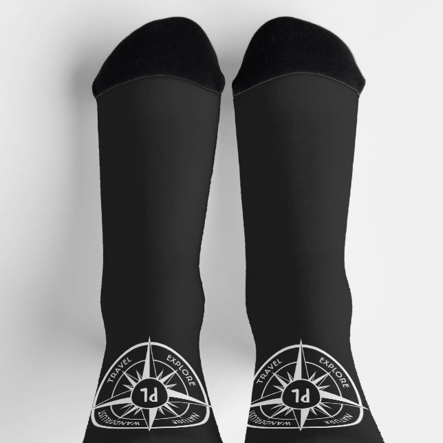 Chaussette Monographie d'emblème de compas noir et blanc (Haut)