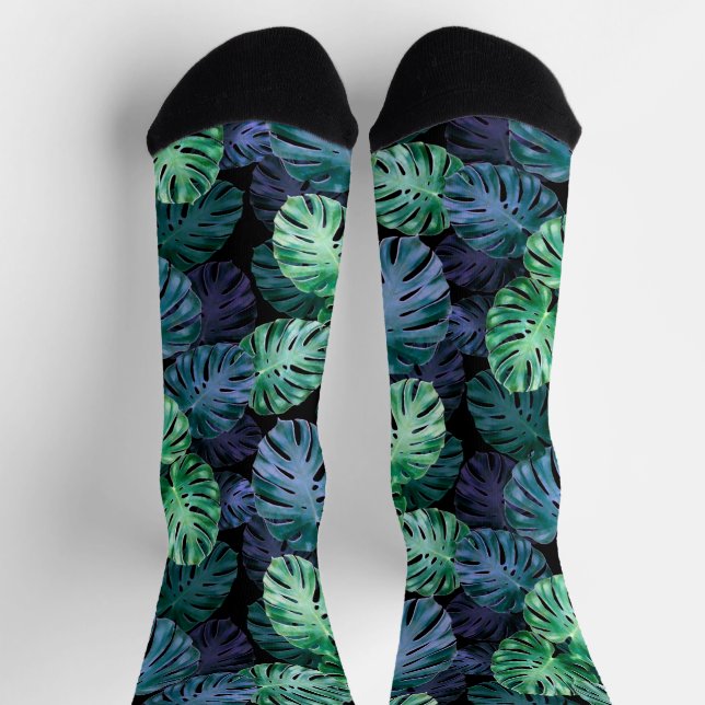 Chaussette Monstère tropicale verte et indienne Feuille (Haut)