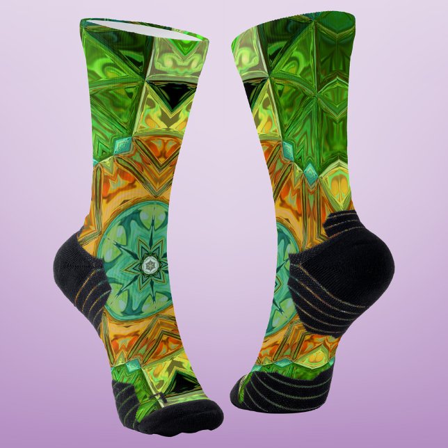 Chaussette Mosaic Mandala Orange et vert (Créateur téléchargé)