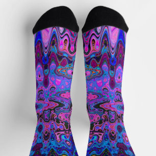 Chaussette Mosaïque Abstraite rose et bleu Wavy Retro