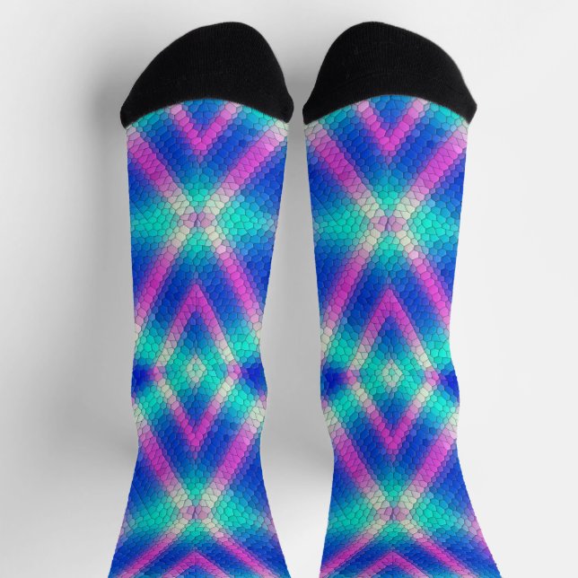 Chaussette Mosaïque d'hexagone rose sur dégradé bleu (Haut)