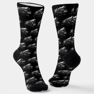 Chaussette Moteur de train à vapeur blanc en noir