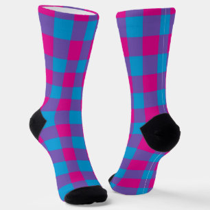 Chaussette Motif à carreaux écossais bleu violet rose