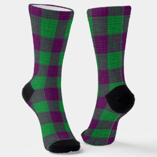Chaussette Motif à carreaux et hachures croisées violet et ve
