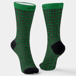 Chaussette Motif à carreaux noir et vert foncé personnalisé