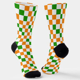 Chaussette Motif à carreaux orange blanc et vert