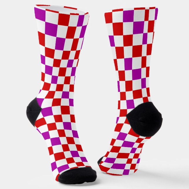 Chaussette Motif à carreaux rouge blanc et violet  (Angulaire)