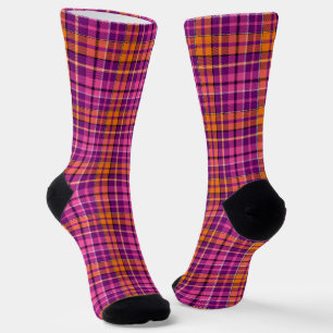 Chaussette Motif à carreaux Tartan Orange Rose Violet
