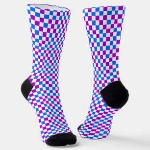 Chaussette Motif à carreaux violet bleu et blanc