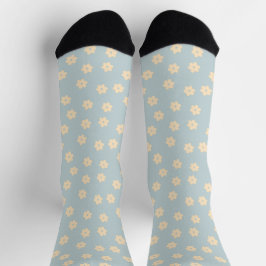 Chaussette Motif à fleurs bleu et jaune Pastel Daisy