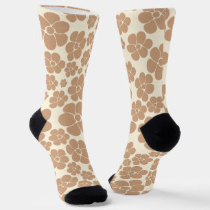 Chaussette Motif à fleurs en Tan et Crème