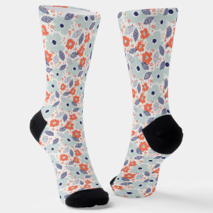 Chaussette Motif à fleurs moderne orange et bleu