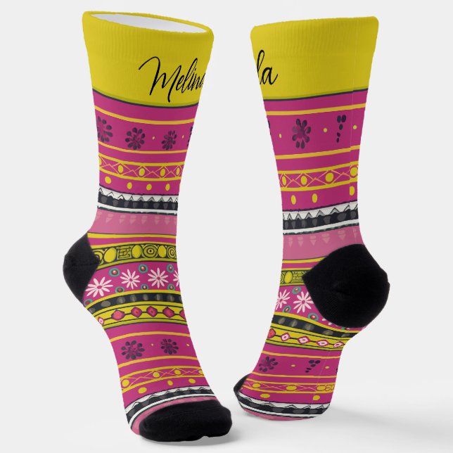 Chaussette Motif à fleurs roses personnalisable (Angulaire)
