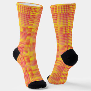 Chaussette Motif Abstrait à Damier Rouge Jaune