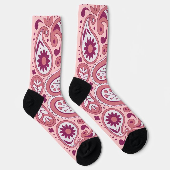 Chaussette Motif Abstrait Paisley en dentelle rose Fleurs (Droite)