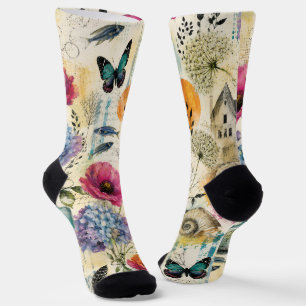 Chaussette Motif aquarelle botanique côtier coloré