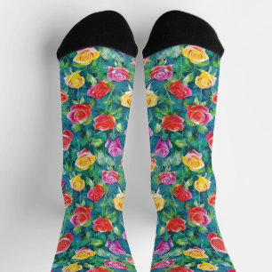 Chaussette Motif aquarelle de fleurs luxuriantes de jardin