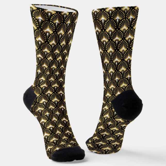 Chaussette Motif art déco or et blanc sur noir (Angulaire)