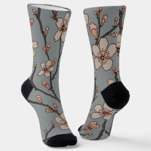 Chaussette Motif Art Nouveau Fleur de Cerisier Antique