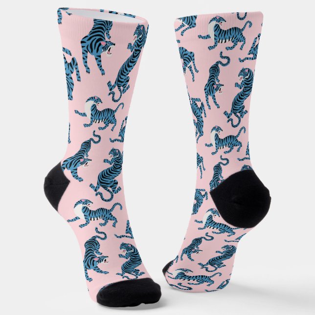 Chaussette Motif asiatique de tigre bleu (Angulaire)