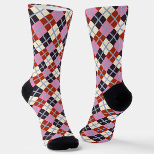 Chaussette Motif aubergine rose rouge ivoire 