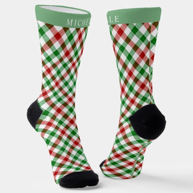 Chaussette Motif blanc blanc À damiers rouge (Angulaire)