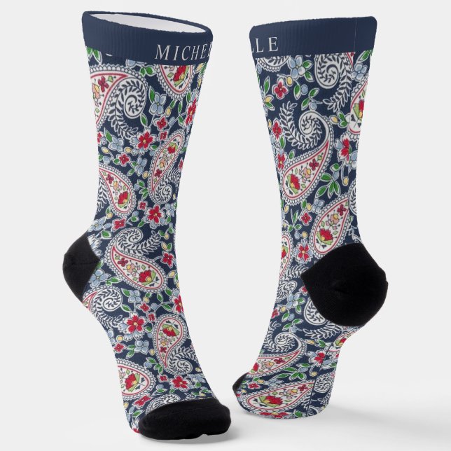 Chaussette Motif blanc bleu bleu pâtissier (Angulaire)