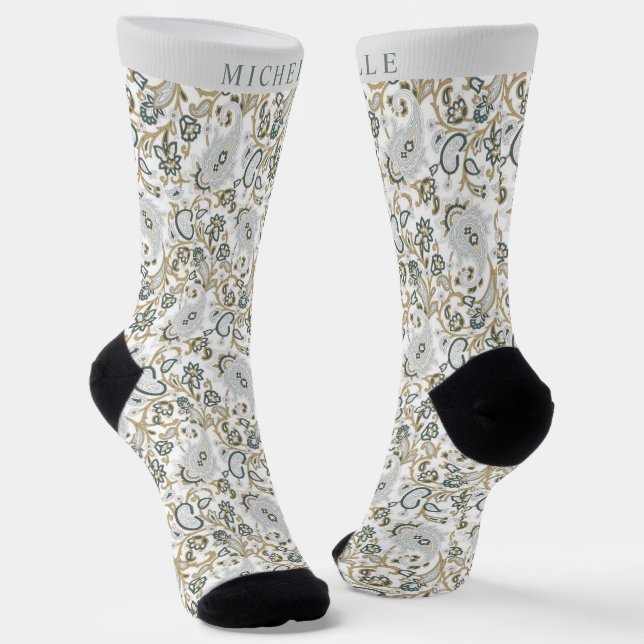 Chaussette Motif blanc gris vert pâtissier personnalisé (Angulaire)
