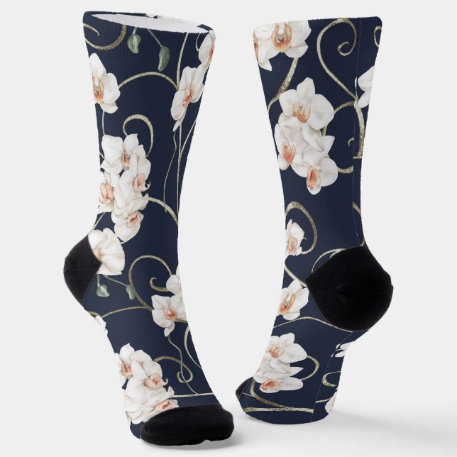 Chaussette Motif blanc orchidée (Angulaire)