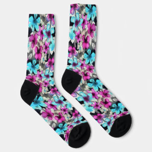 Chaussette Motif bleu rose blanc Aquarelle noire