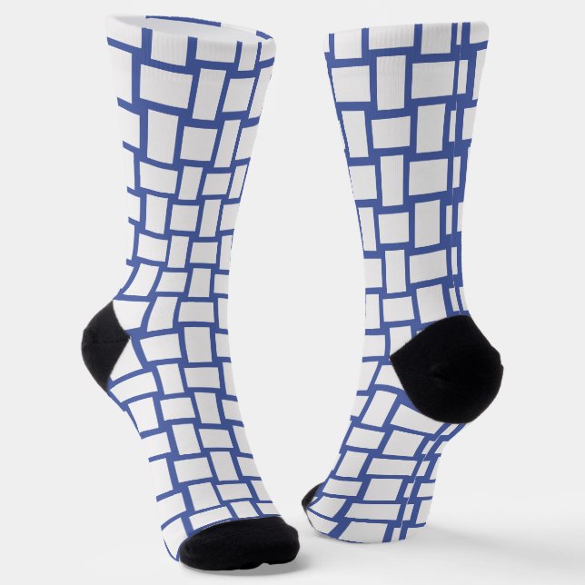 Chaussette Motif Blocs tressés Bleu Blanc (Angulaire)
