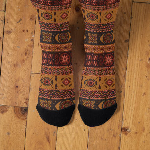 Chaussette Motif Bohème Tribal Ethnique Terracotta Traditionn