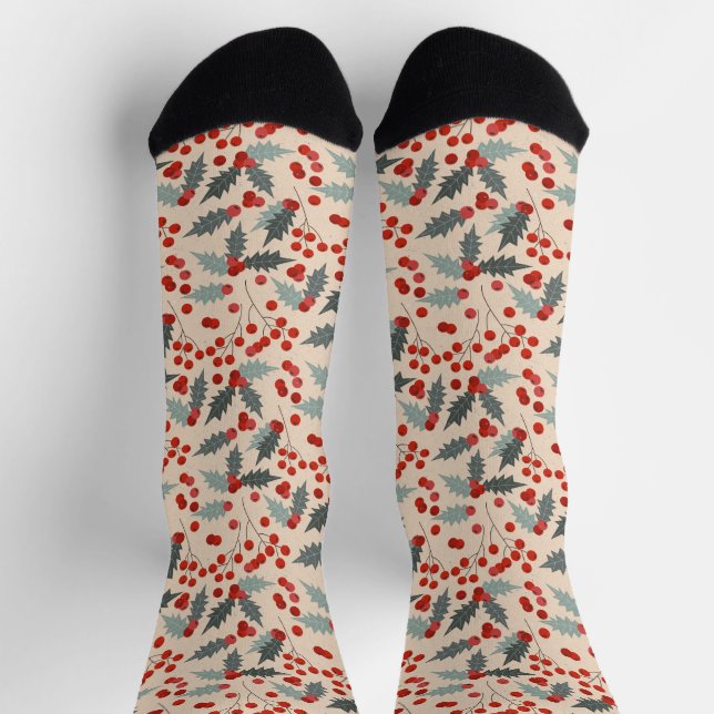 Chaussette Motif botanique de Noël Holly Berry moderne (Haut)