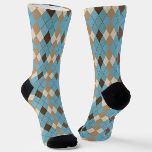 Chaussette Motif Brown bleu En vichy