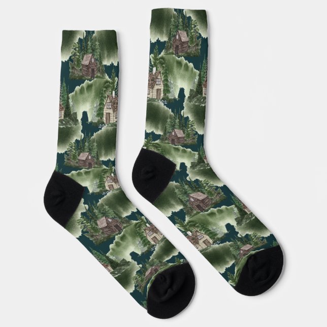 Chaussette Motif cabine forestier en vert (Droite)