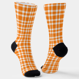 Chaussette Motif carreaux orange blanc