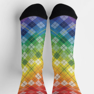 Chaussette Motif carreaux pied de poule arc-en-ciel Rétro