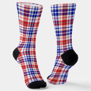 Chaussette Motif carreaux tartan blanc rouge bleu