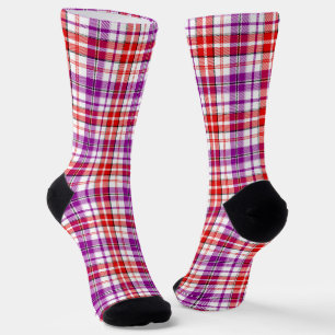 Chaussette Motif carreaux tartan blanc rouge violet