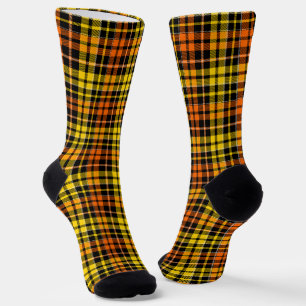 Chaussette Motif carreaux tartan noir jaune orange