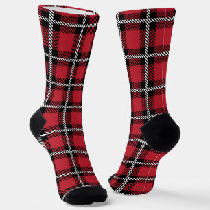 Chaussette Motif carreaux tartan rouge foncé et noir