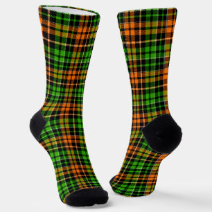 Chaussette Motif carreaux tartan vert orange noir