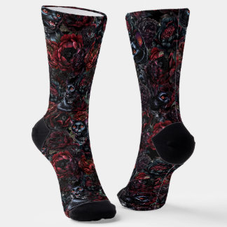 Chaussette Motif Chat Noir Gothique & Fleurs Sombres