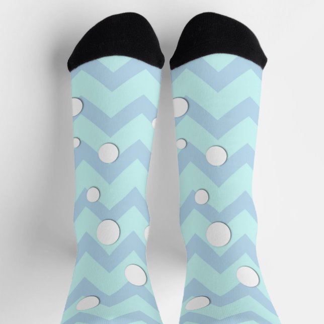 Chaussette Motif Chevron bleu clair avec boules de neige (Haut)