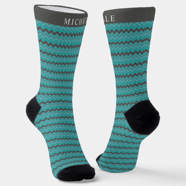 Chaussette Motif Chevron Turquoise bleu vert sur mesure (Angulaire)