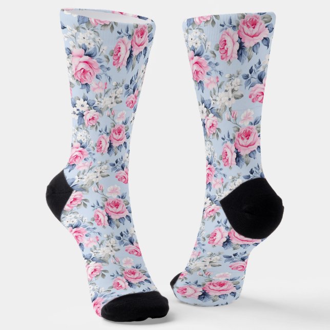 Chaussette Motif Chic Roses Roses Roses Roses Blanches (Angulaire)