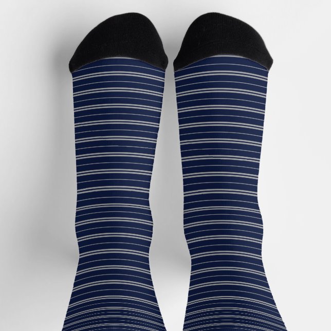 Chaussette Motif classique Deep Blue Grey Stripes (Haut)