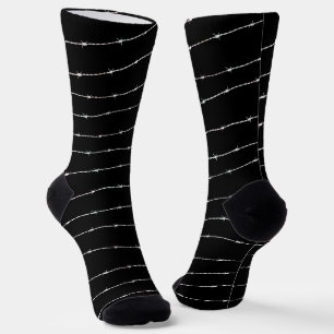 Chaussette motif cool en fil barbelé noir et blanc